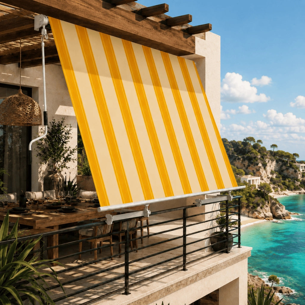 Tenda Da Sole Con Struttura In Alluminio Con Manovella Tessuto In Poliestere 280G Protezione Solare Privacy Per Spazi Esterni Veranda Balcone Terrazza 295X250X50 Cm Giallo E Beige