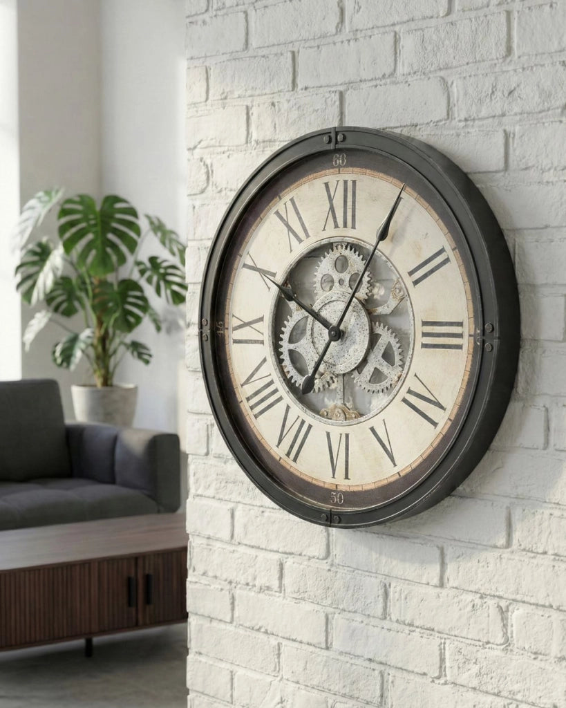 Orologio da parete con cornice sintetica nera 50 cm Finitura verniciata Forma rotonda Design classico Accessori per la casa