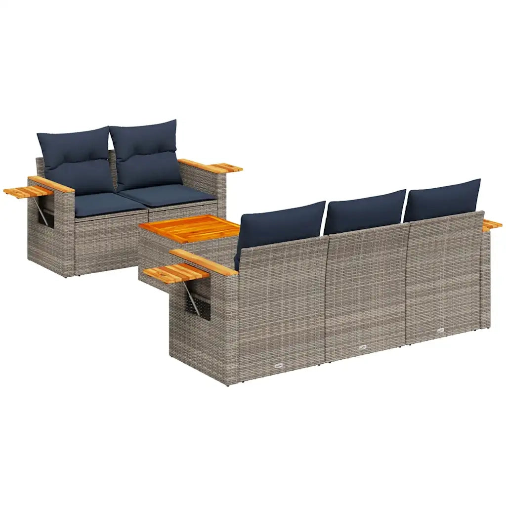 Set Divani da Giardino 6 pz con Cuscini Grigio in Polyrattan 3226628
