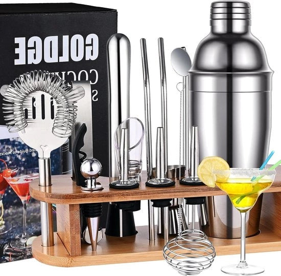 Set di cocktail 18 pezzi - set di regalo per mixer di cocktail con accessori da bar, shaker da cocktail da 750ml con base in legno.
