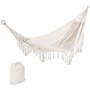 AMACA DA GIARDINO SOSPESA IN TELA CON FRANGE STILE BOHO 288X150 CM CAPACITÀ 120 KG CREMA