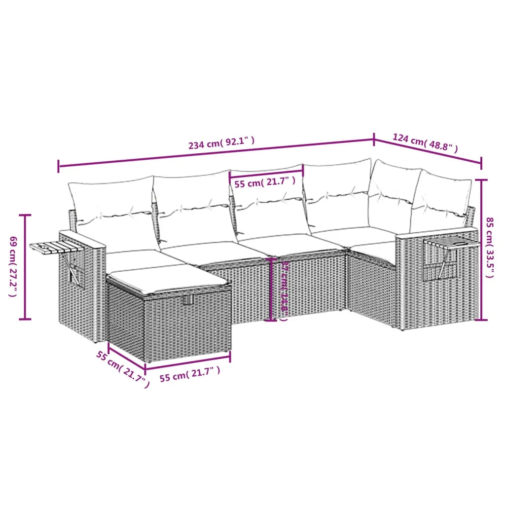 Set Divano da Giardino 6 pz con Cuscini Beige Misto Polyrattan