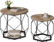 Set di 2 Tavolini da Salotto Rotondi, Tavolini Contenitori in Legno e Metallo, Tavoli Caffè con Piano Rimovibile, per Soggiorno, Camera da Letto, Legno Nero, BTS05szdc