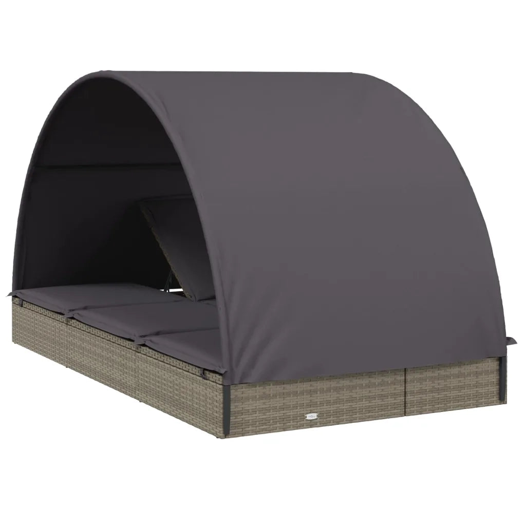 Lettino Doppio Tetto Rotondo Grigio 211x112x140 cm Polyrattan 319655
