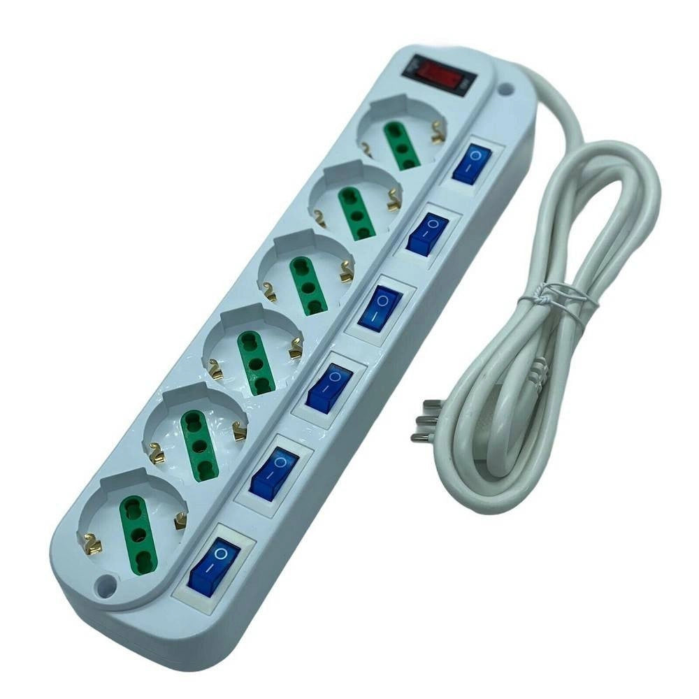 Trade Shop - Multipresa Ciabatta Elettrica Con 6 Prese Universali Ita 10/16a Schuko Bipasso -