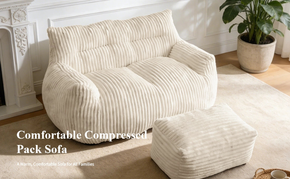 Pouf oversize in flanella con design ergonomico e imbottitura in memory foam per soggiorno e camera, bianco