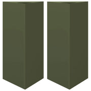 2 pz Fioriere | Cassetta per fiori | Vaso Verde Oliva Triangolari 40x34,5x75 cm in Acciaio