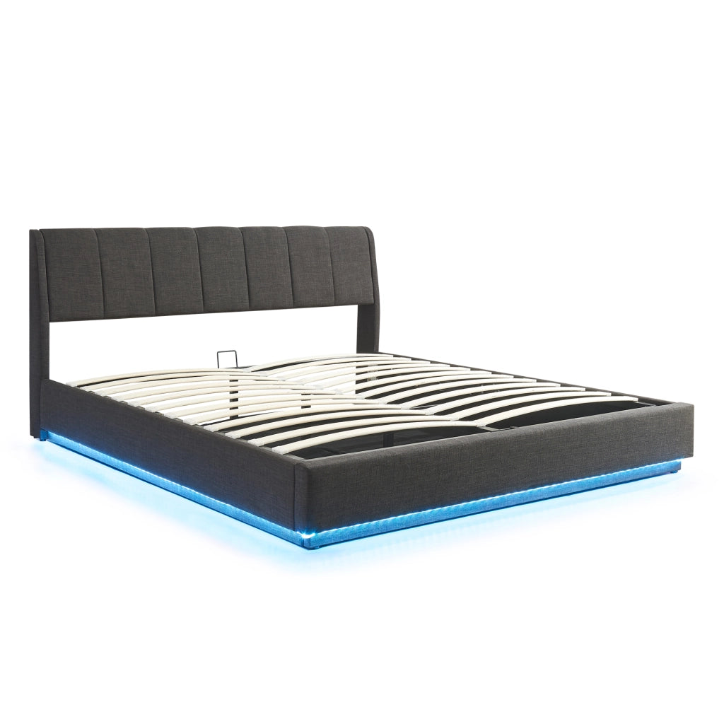 Letto Contenitore Tröstiar con Apertura a Ribalta e Luce LED Letto Doppio Matrimoniale 180x200 cm Nero [en.casa]