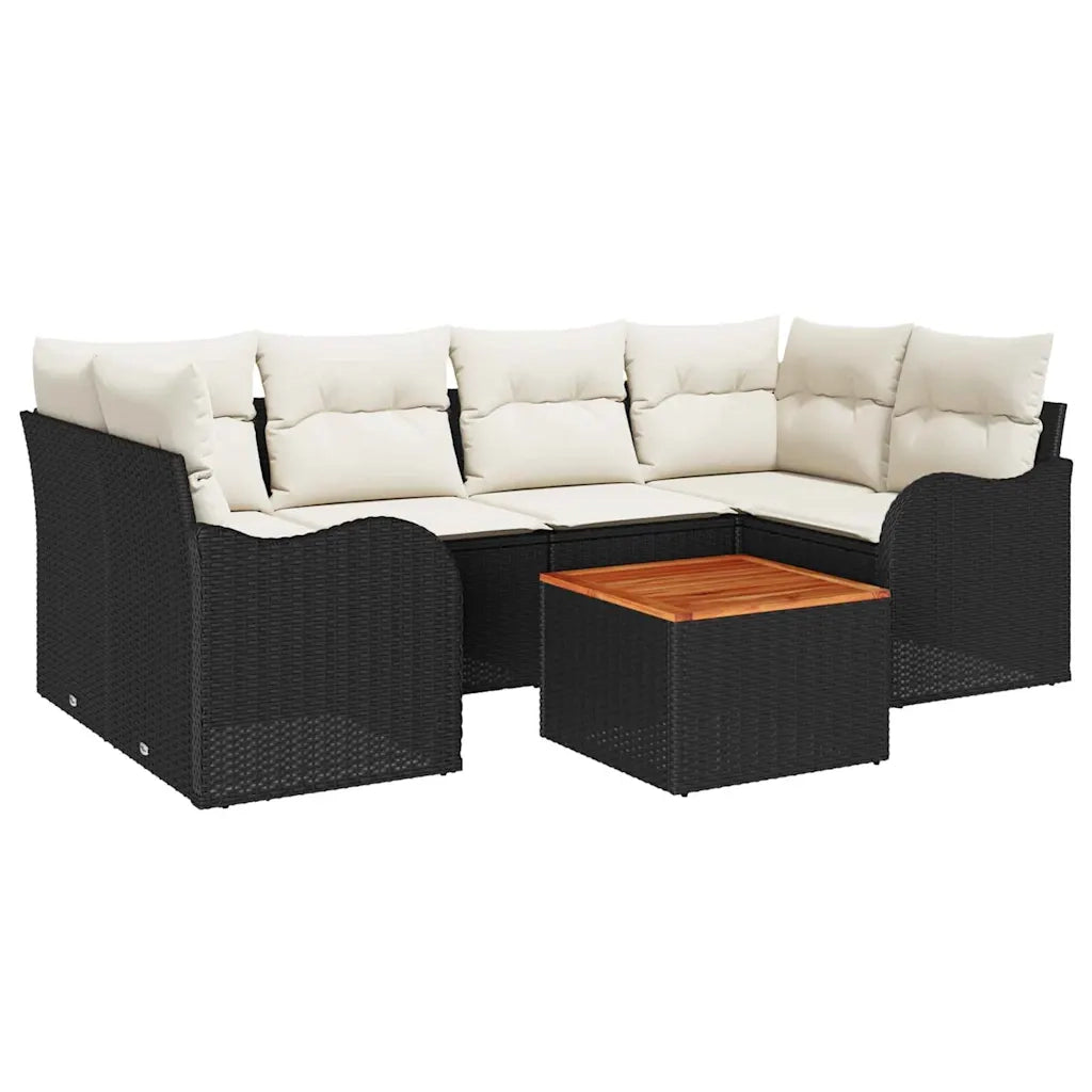 Set Divano da Giardino con cuscino 7 pcs Nero polyrattan 3347404