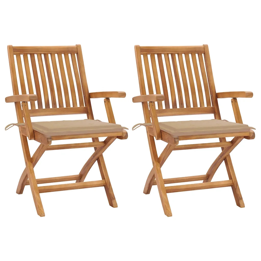 Sedie da Giardino 2 pz con Cuscini Beige in Massello di Teak cod mxl 74928