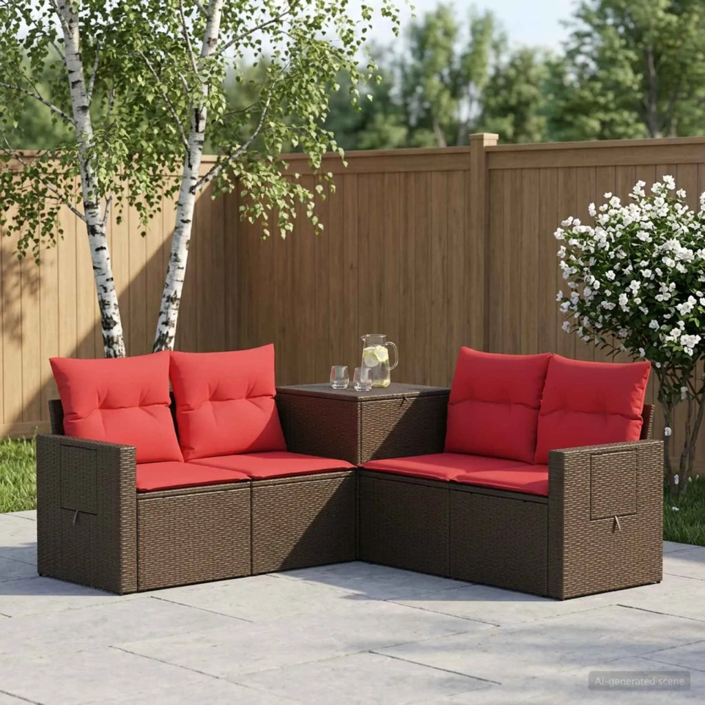 Set di divani 5 pz Marrone e Rosso Rattan sintetico e Acciaio 3447877