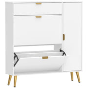 Scarpiera Salvaspazio Slim 99,4x23,8x106,6 cm per 12 Paia con Ante a Ribalta con Ripiani Regolabili in MDF Bianco