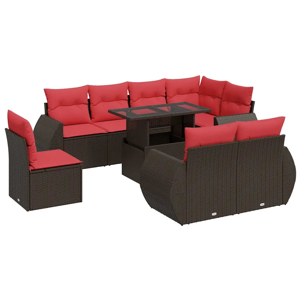 Set Divani Giardino 9 pz con Cuscini Marrone Polyrattan Acacia 3326665