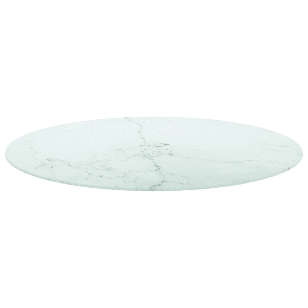 Piano per Tavolo Bianco Ø90x1 cm Vetro Temperato Design Marmo 322251