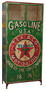 Biscottini Armadietto da officina texaco gasoline in ferro dipinto a mano stile vintage