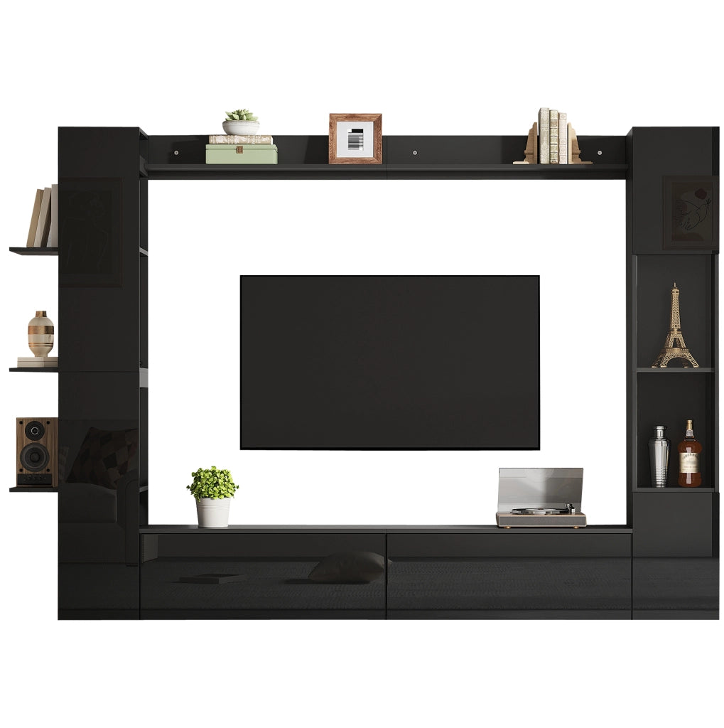 Parete TV con pensile integrato; 245x30x170 cm; MDF; nero