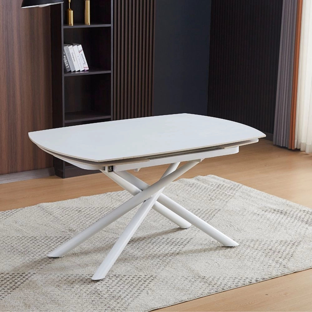 Tavolo girevole automatico allungabile Astrid con piano in ceramica bianco opaco con gambe colore bianco