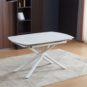 Tavolo girevole automatico allungabile Astrid con piano in ceramica bianco opaco con gambe colore bianco