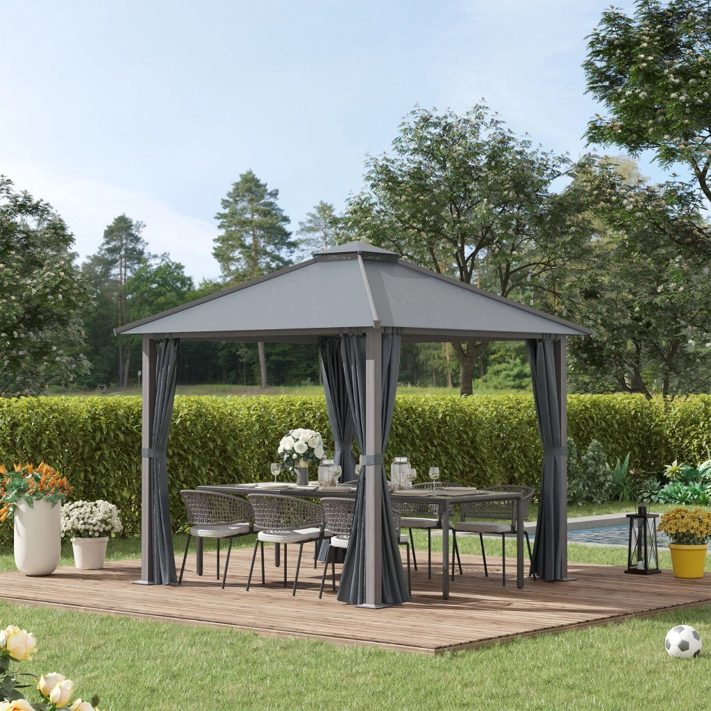 Tonnelle da giardino con 4 pareti e doppio tetto ¨C zephmum ¨C grigio 3x3 m