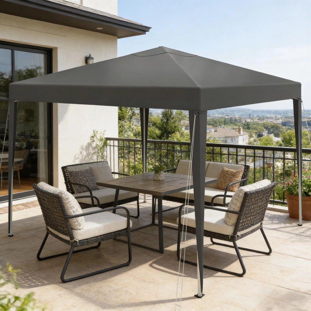 Gazebo Pieghevole Da Giardino 3 X 3 M In Ferro E Tessuto Oxford Grigio Scuro Altezza Regolabile