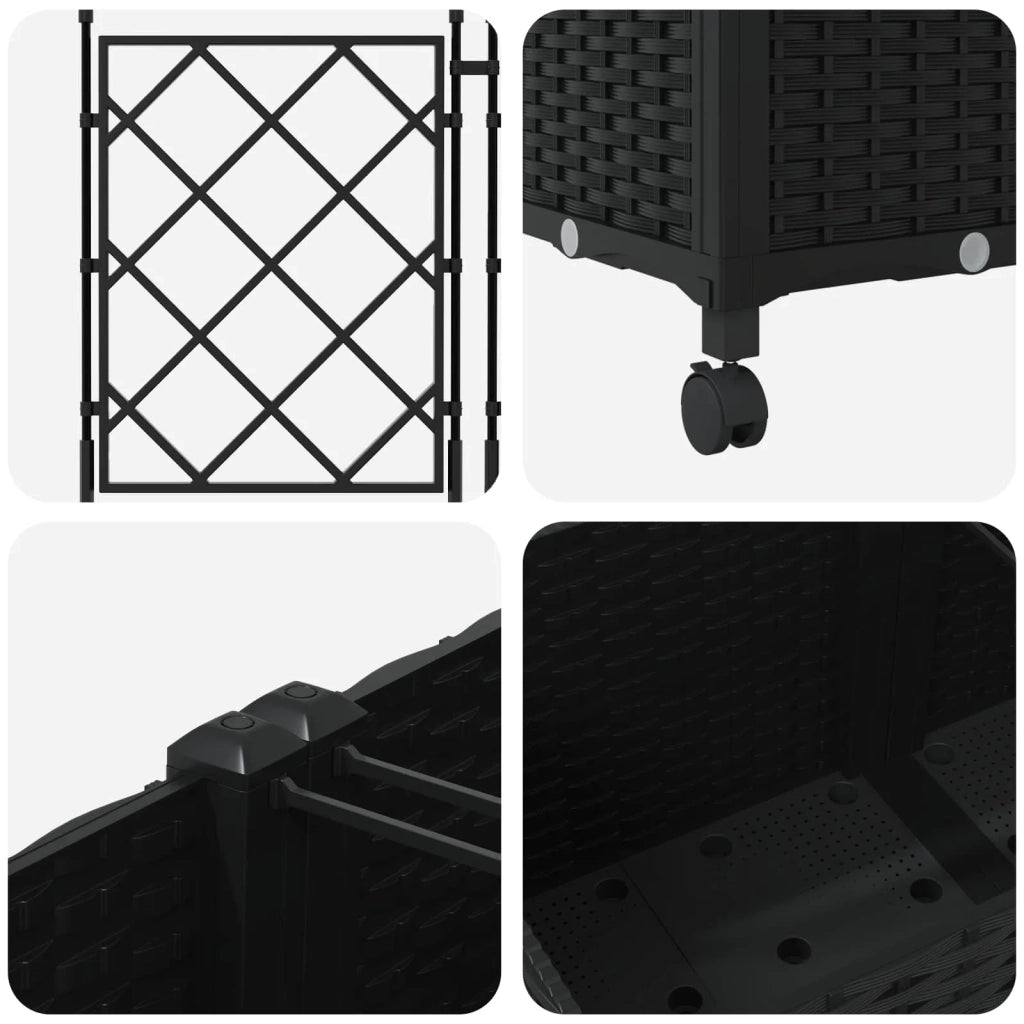 Vaso da giardino con grigliato e ruote 2 pz Nero PP 3422990
