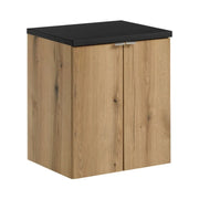 Set da bagno sospeso VANO finitura rovere e nero 50cm: mobile sotto lavabo con armadietti + piano per lavabo