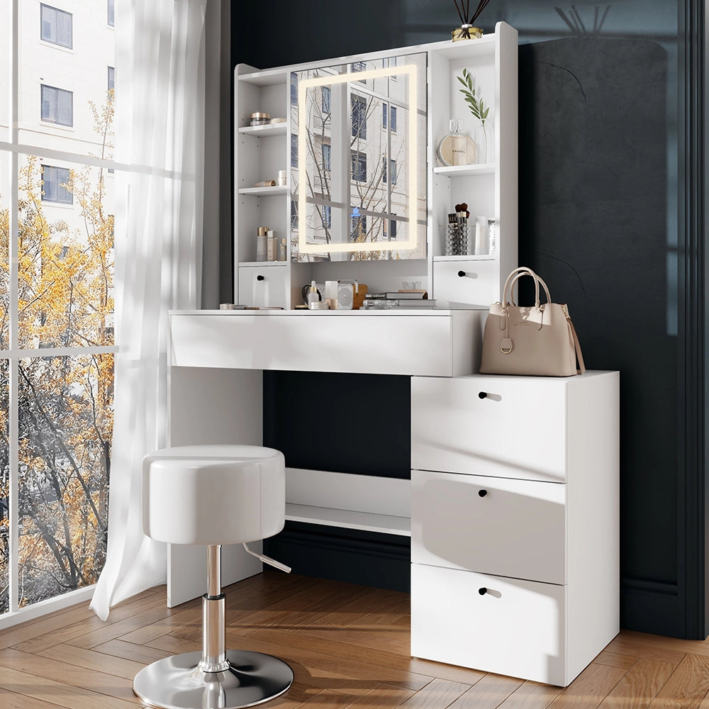 Vicco Tavolo da toilette Bianco 105.5 cm con specchio a LED