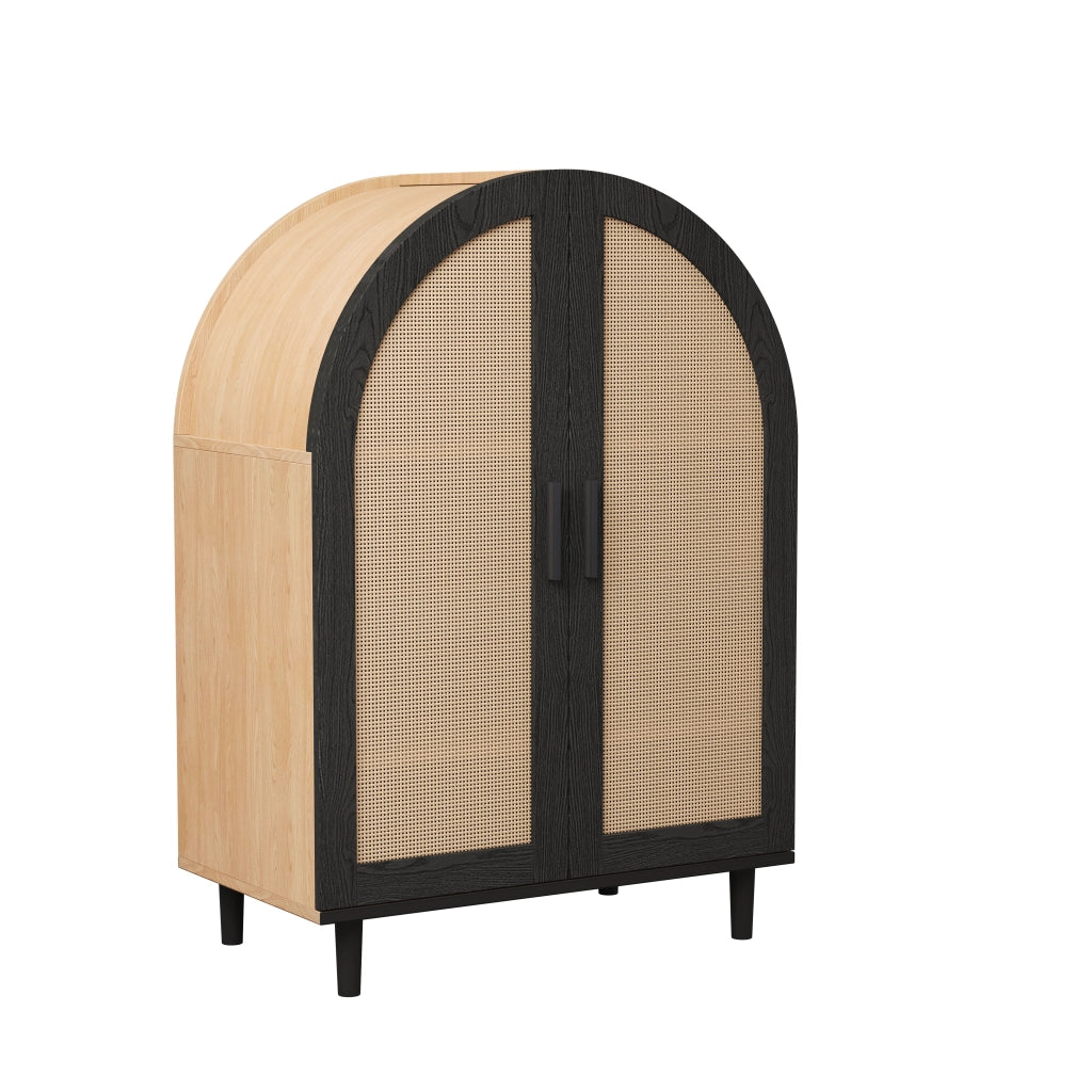 Mobile scarpiera con 2 Ante; 3 Ripiani di cui 2 Regolabili; per ingresso; in MDF e pannelli di particelle; 70 × 40 × 100 cm; Naturale e Nero