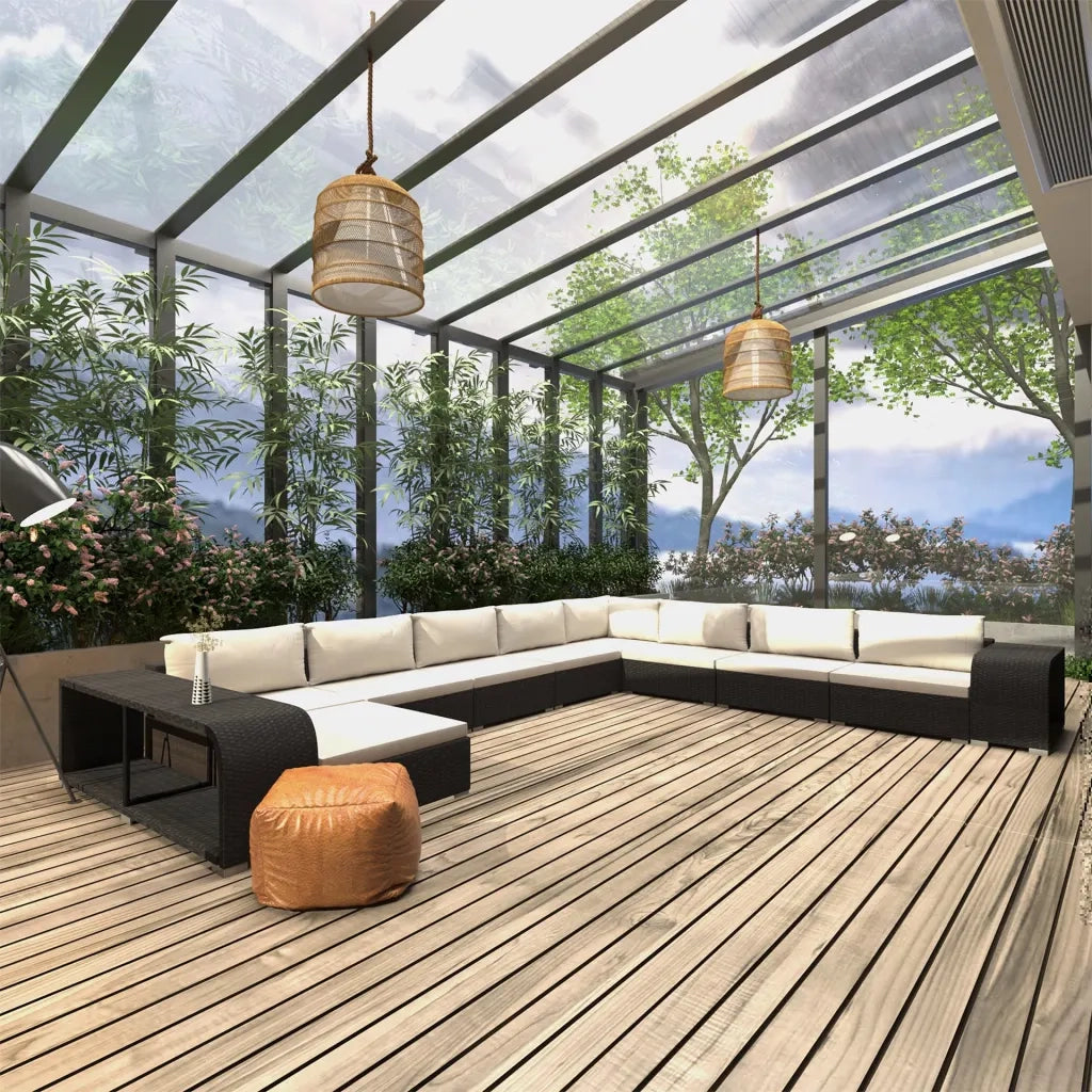 Set Divani da Giardino 11 pz con Cuscini in Polyrattan Nero