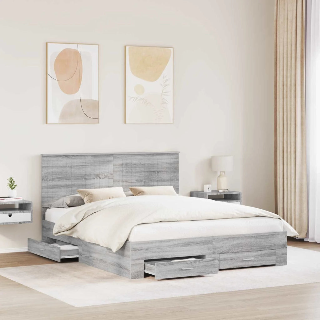 Struttura del letto con testiera Grigio Sonoma 160 x 200 cm