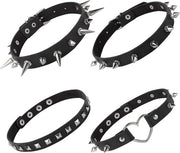 Cinturino in pelle PU nera - Accessori punk - 4 pezzi - Collana gotica - per donne e uomini