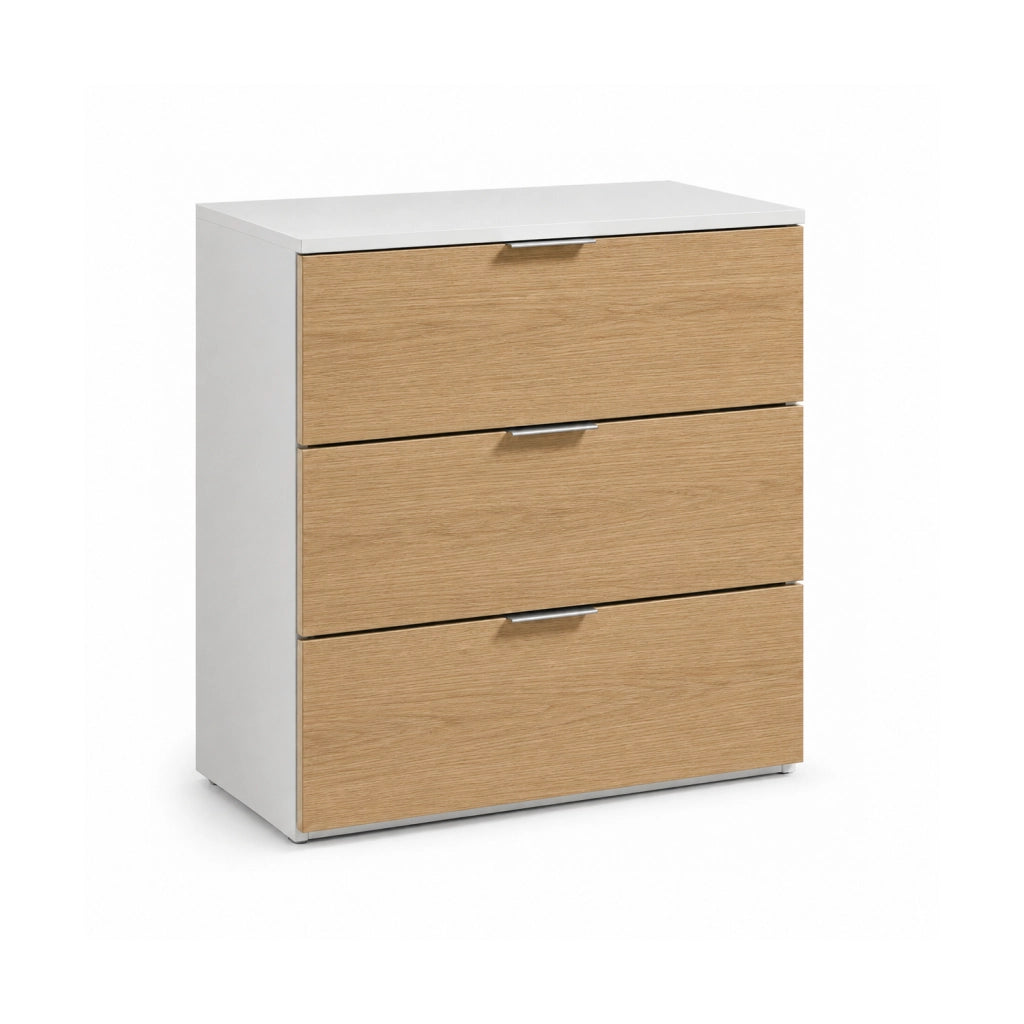 Cassettiera Design Moderno Con 3 Cassetti Comò Senza Piedi Mobile Salvaspazio Per Camera Da Letto Studio E Lavanderia 77 X 38 X 80 Cm Bianco E Rovere
