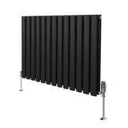 Radiatore a colonna ovale e valvole cromate TRV Designer nero 600 mm x 780mm
