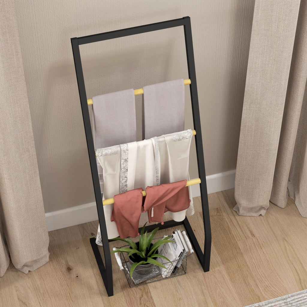 Portasciugamani in Acciaio e Bamb¨´ ¨C zephmum ¨C Nero e Legno 40.5x28x98cm