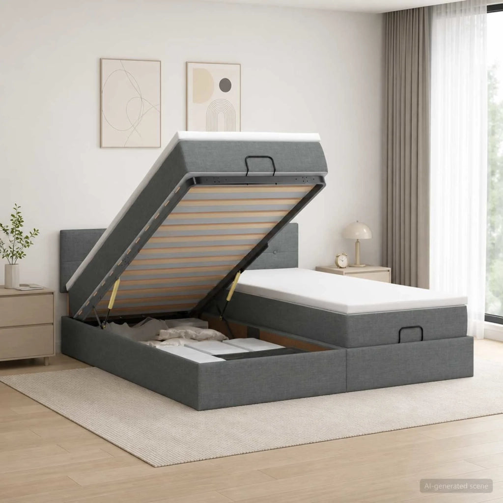 Letto Ottomano con Materasso e LED Grigio Scuro 180 x 200 cm 3457274