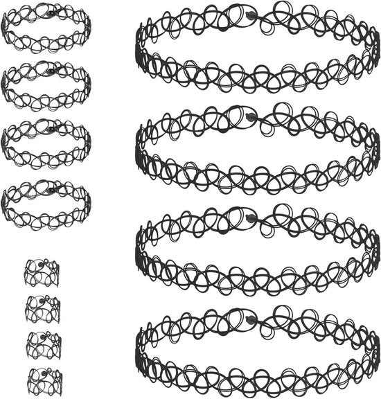 12 halskettinge elastiche 4 set di choker con elastico per tatuaggio catenelle per ragazze accessori anni '90.
