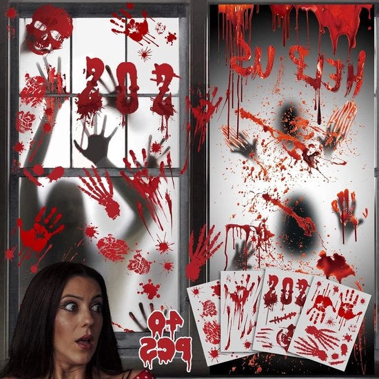 Decorazioni di Halloween - Set di Poster per Parete con Stickers - Afdrukken di Mani e Piedi Zombie - Accessori Riciclabili - Afdrukken di Mani e Piedi Sanguinanti per Parete