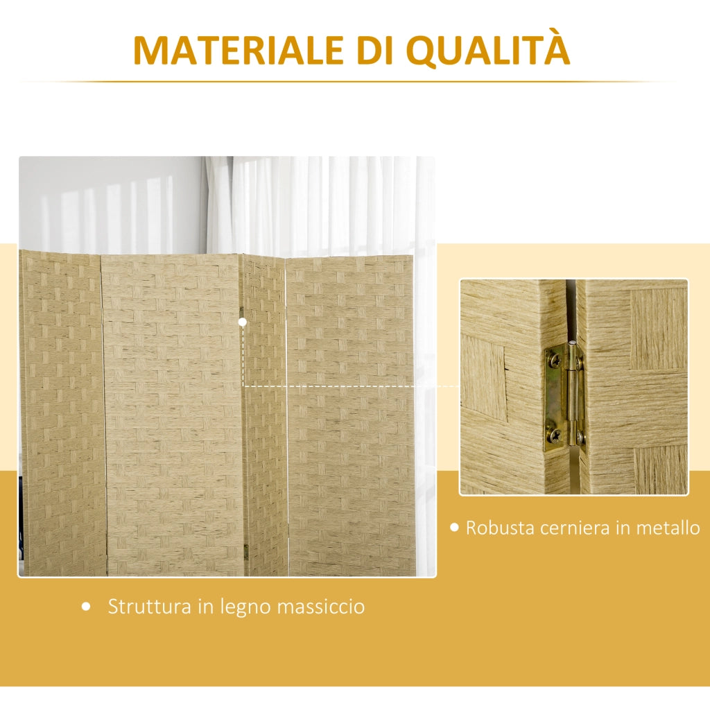 EasyComfort Paravento Separé da Interno a 4 Ante in Legno, Pieghevole e Salvaspazio Altezza 170cm, Marrone