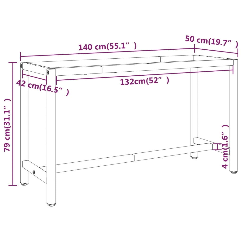 Telaio Banco da Lavoro Nero e Rosso Opaco 140x50x79 cm Metallo CFW5272289