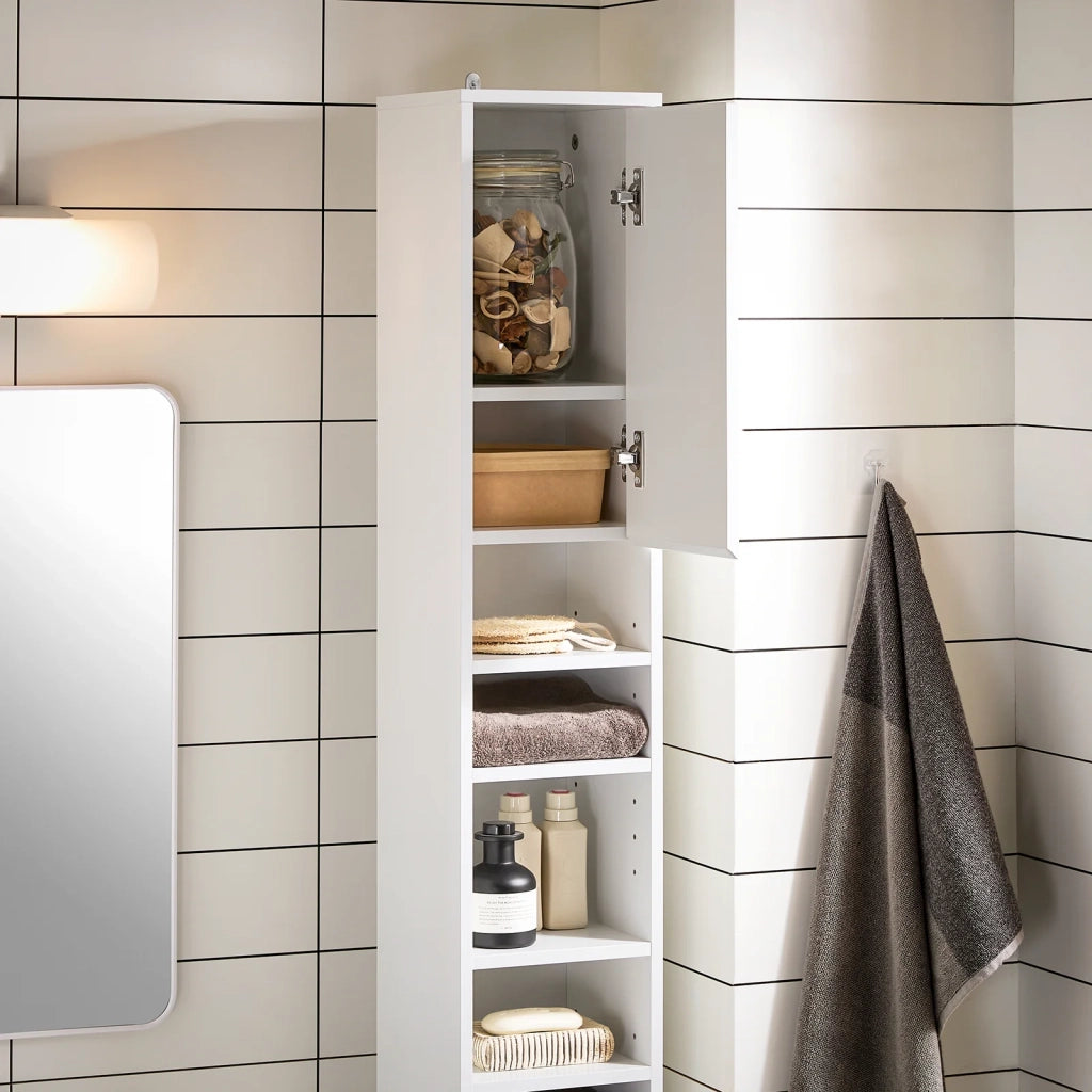 Armadio Colonna bagno, Mobile bagno alto con 2 Ante e 1 cassetto Bianco 20x20x180 BZR160-W