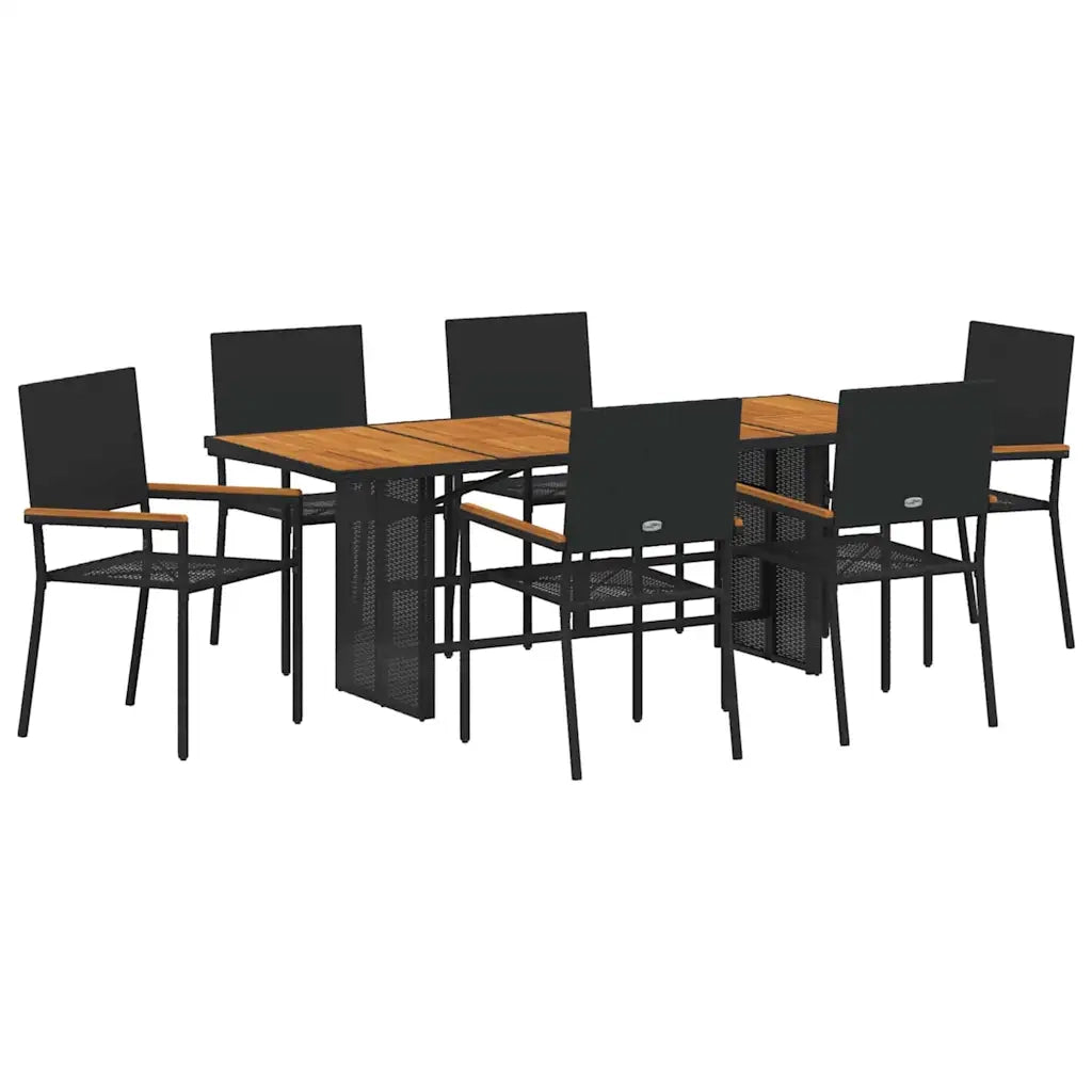 Set da Pranzo per Giardino 7 pcs Nero polyrattan 3365430