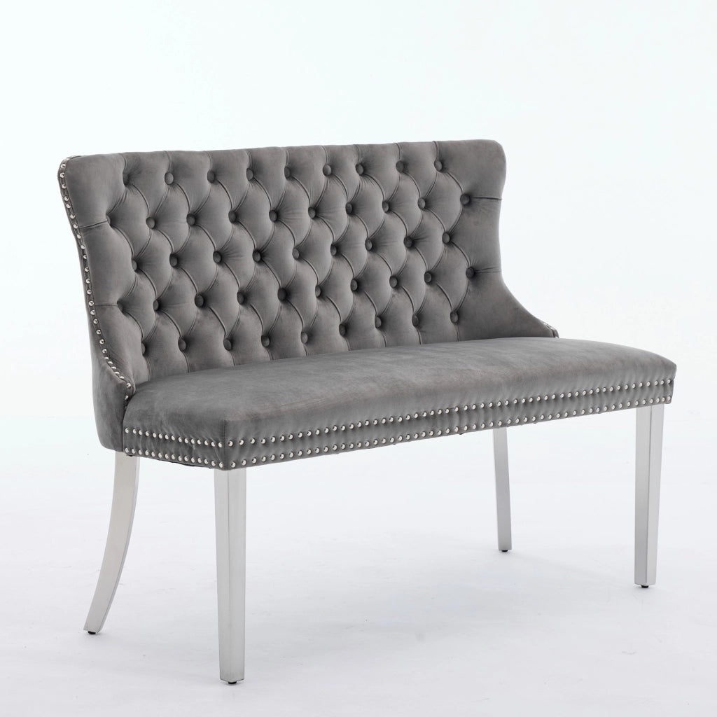 Panca 2 Posti Imbottita in Velluto ¨C MINIMAL ¨C Grigio, Gambe in Metallo