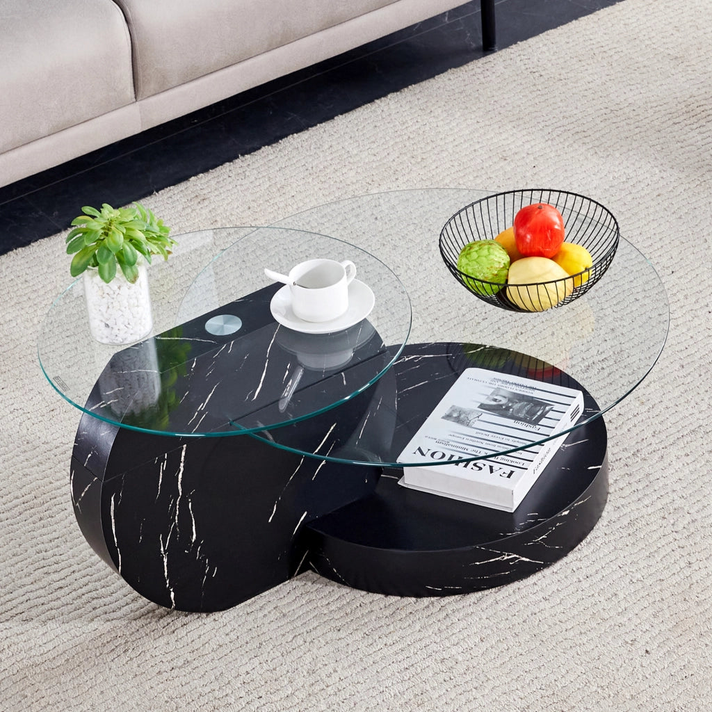 Tavolino da caffè 89,9x69,9x43,2 cm nero e trasparente, 2 livelli, MDF e vetro