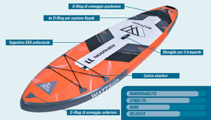 SUP Tavola Gonfiabile 335x81x15 cm con Pagaia Zaino e Accessori Wattsup Espadon Arancione