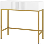 CONSOLLE DA INGRESSO MODERNA CON 2 CASSETTI E GAMBE DORATE, 80X31.5X75CM, BIANCO