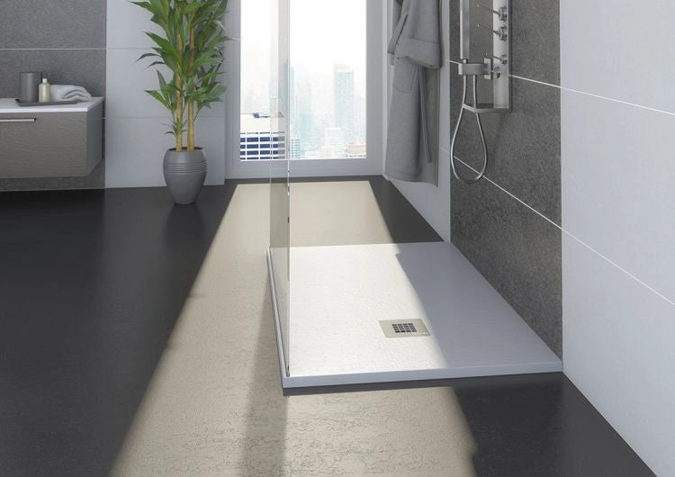 Piatto doccia in pietra SOLIDSTONE alto 2,8 cm - Grigio cemento RAL 7033 - Misura: 90x90 x 2,8h 