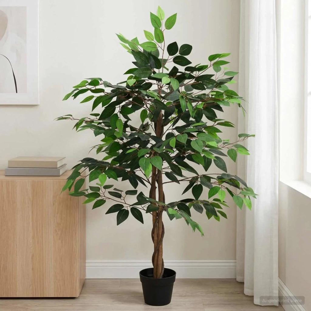 Pianta Ficus Artificiale Verde 90 x 16 x 110 cm Tessuto e Legno 42042076