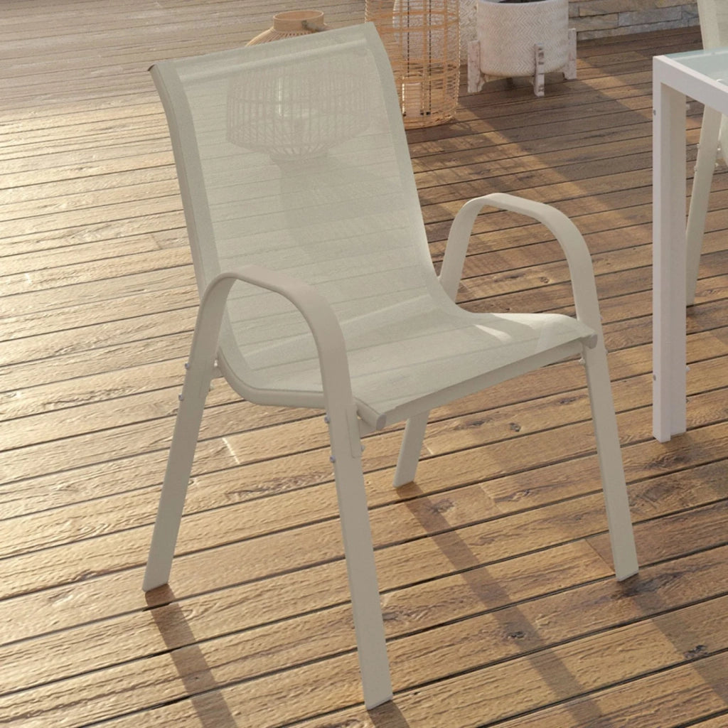 IDMarket - Set di 6 sedie da giardino impilabili in metallo e textilene LYMA beige