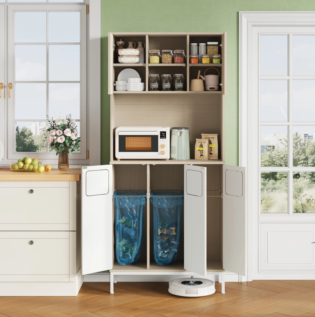 Armadio cucina 80x35x181 cm con vano microonde e spazio aspirapolvere; MDF; naturale e bianco