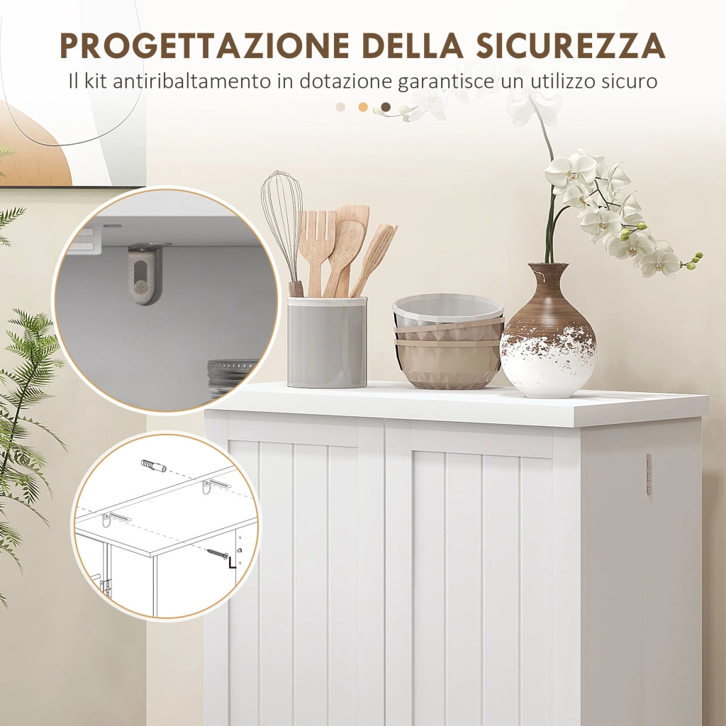 Armadio da Cucina con 5 Ripiani Centrali e 2 Ripiani Laterali a 6 Livelli, in MDF, 60x30x104 cm, Bianco